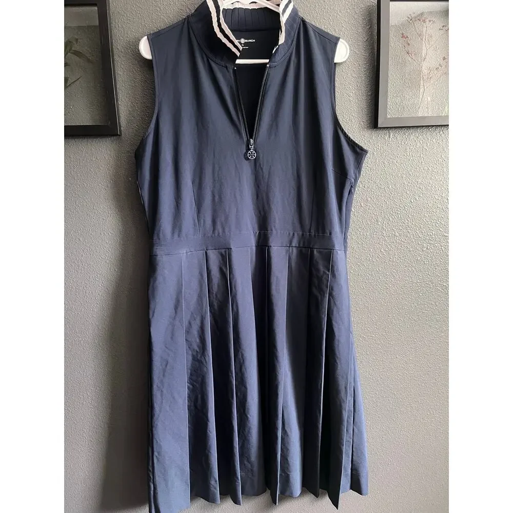 Tory Burch Sport Performance Pleated Collared Golf Dress, Tory Navy, Size XL